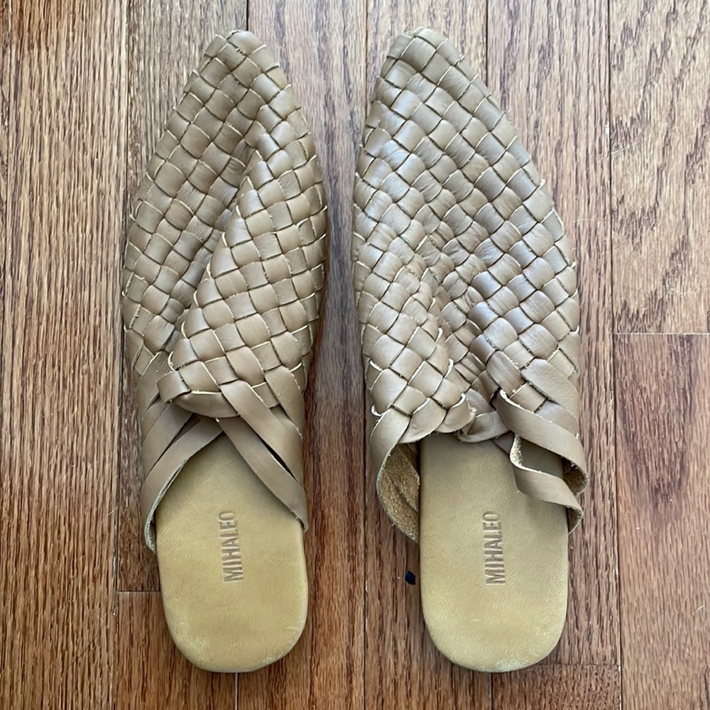 Milaheo Leather Woven Pointed Flats Slow Fashion